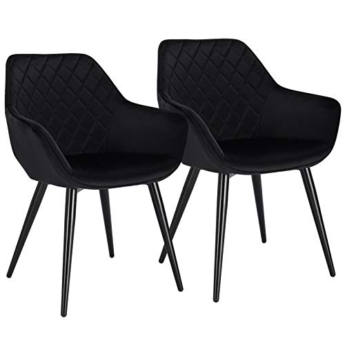 WOLTU 2X Sillas Cocina Terciopelo Sillas de Comedor Nordicas Silla de Diseño Paquete de 2, Silla de Cocina Silla de Escritorio Tapizada con Reposabrazos, Estructura de Metal Negro BH153sz-2