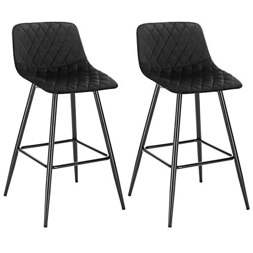 WOLTU 2X Taburete de Bar con Respaldo Paquete de 2 Marco de Metal Muebles Cocina Asiento de Terciopelo Taburetes Cocina Alto Sillas Bar Alta Cocina Negro BH252sz-2