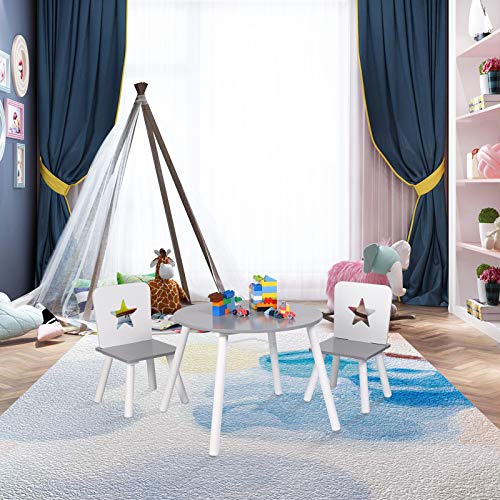 WOLTU 3 uds. Grupo de Asientos para Niños Mesa Redonda y 2 Sillas en Edad Preescolar Muebles para Niños 59.5 cm(φ) x 46 cm Blanco+Gris SG012