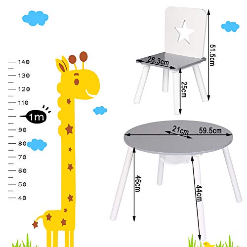 WOLTU 3 uds. Grupo de Asientos para Niños Mesa Redonda y 2 Sillas en Edad Preescolar Muebles para Niños 59.5 cm(φ) x 46 cm Blanco+Gris SG012