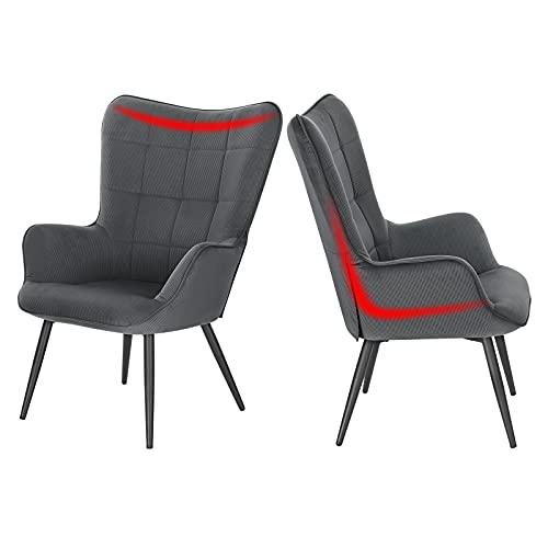 WOLTU Sillón de Relax con Reposapiés Silla de Escritorio con Escabel Sillón con Reposabrazos y Respaldo Alto de 59cm Pana Gris Oscuro Patas Metálicas SKS28dgr