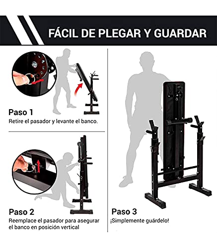 Wonduu Banco de Musculación Multifunción Inclinado | con Soporte para Barra y Pesas Ajustable | Banco de Pesas y Abdominales Plegable