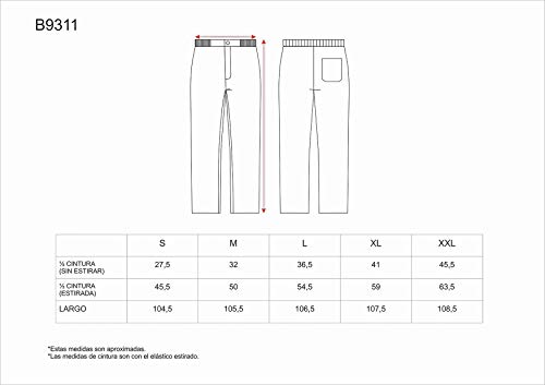 Work Team Pantalón Sanitario Cintura elástica, bragueta Cremallera, sin Bolsillos, 100% Algodón. Hombre Blanco S