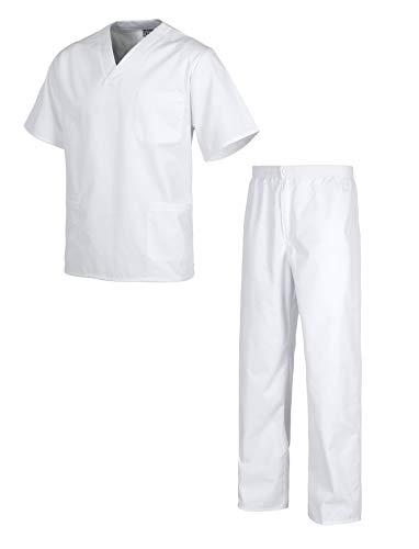 Workteam Uniforme o Conjunto Sanitario, NO Transparente, elástico en la Cintura, botón y Cremallera, Casaca y Pantalón Unisex Blanco M