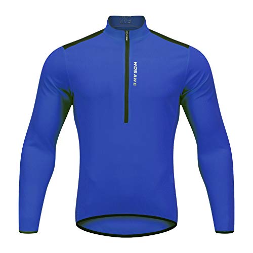 WOSAWE - Camiseta de ciclismo transpirable de manga larga para hombre, media cremallera, secado rápido, color azul XL)