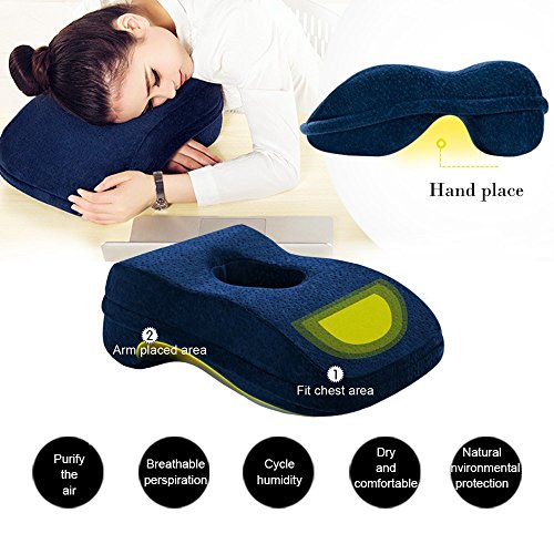 WOWSEA - Cojín para dormir de siesta con espuma viscoelástica de carbón de bambú, rebote lento, diseño hueco para dormir boca abajo, soporte trasero, funda extraíble de terciopelo lavable