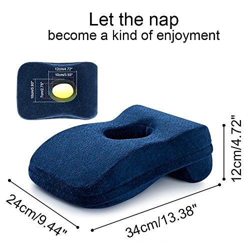 WOWSEA - Cojín para dormir de siesta con espuma viscoelástica de carbón de bambú, rebote lento, diseño hueco para dormir boca abajo, soporte trasero, funda extraíble de terciopelo lavable