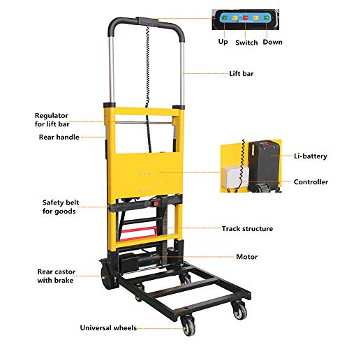 WSHA Carro de Mano eléctrico portátil para Subir escaleras Carro de Mano Ligero y Plegable para Subir y Bajar escaleras, Capacidad de Carga 200 kg / 440 LB, 24 V / 120 W