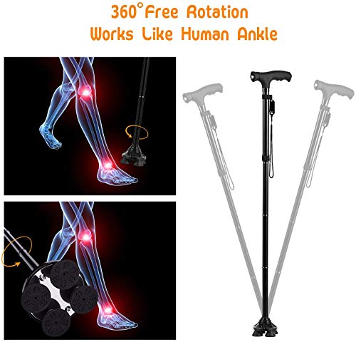 Wsobue Bastones de caminata, plegable para hombres y mujeres, bastón plegable para caminar con luz LED ajustable (Actualizado en negro)