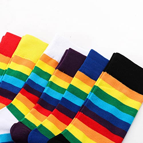 WXZZ Calcetines de mujer arcoíris de caña media, sin costuras, algodón peinado, calcetines para mujer, multicolor, a rayas, calcetines de deporte, calcetines cortos, Negro , F