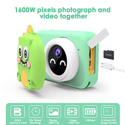 XDDIAS Cámara para Niños, Recargable Cámara Digitale Selfie con 32GB Tarjeta SD, Video Cámara Infantil con Pantalla de 2.4 Pulgadas para Niños y Niñas (Verde)