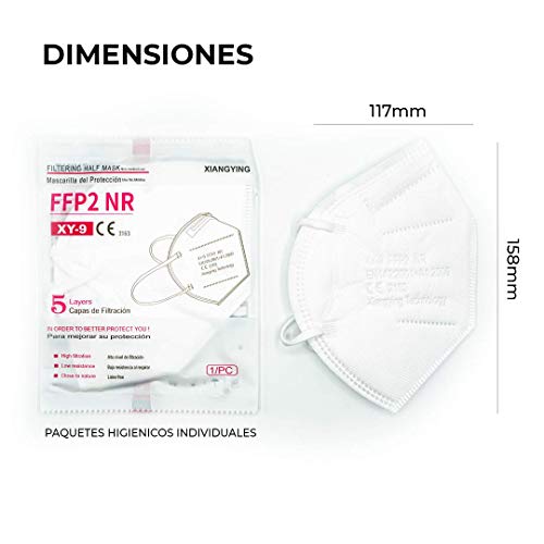 Xiangying 25x Mascarillas FFP2 Blanco Homologadas y Certificadas CE 2163 - Protección polvo y partículas - Paquetes embolsado individual resistentes y duraderas (pack 25 unidades)