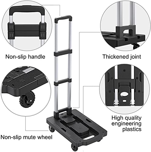 XINGHE Carro de Transporte, Carrito de Carga, Plegable y Regulable en Altura, Capacidad de Carga de 150 kg, con Base/Mango de Expansión Estirable, 2 Cuerda de expansión