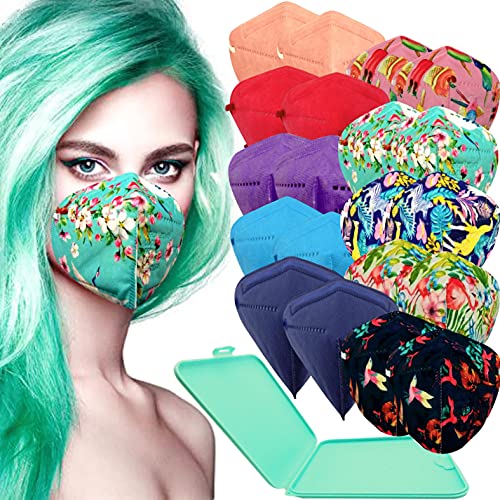 Xique Mascarilla FFP2 Colores, Paquete de 20x Mascarillas FFP2 NR de Colores Estampadas Homologadas 5 Capas +1 Estuche Porta mascarillas Color Aleatorio