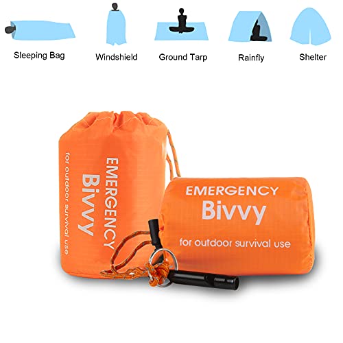 XiYee 2 Mantas de Dormir de Emergencia con 2 Silbatos de Supervivencia, Saco de Supervivencia Ligero e Impermeable, Saco Térmico Portátil para Acampar, Senderismo, Al Aire Libre