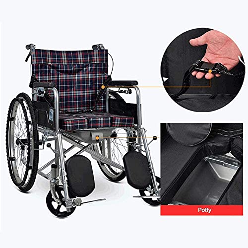 XJZHANG Silla De Ruedas Autopropulsada Semi-recostada con Inodoro Y Reposacabezas Desmontable, Reposapiernas Elevable, Sillas De Ruedas Ligeras Plegables Propulsadas por Un Asistente