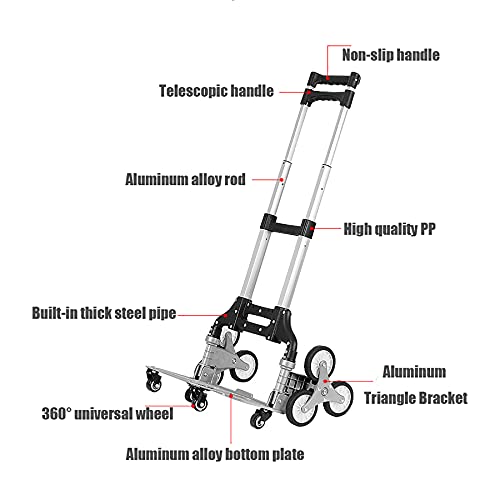 Xooz Carrito de Escalera de Escalera, Carro de Compras para Alimentos Altura Ajustable Aluminio portátil Plegable Carretilla Carro de Equipaje para Mover, Comprar, Viajar, automático, hogar,6 Rounds