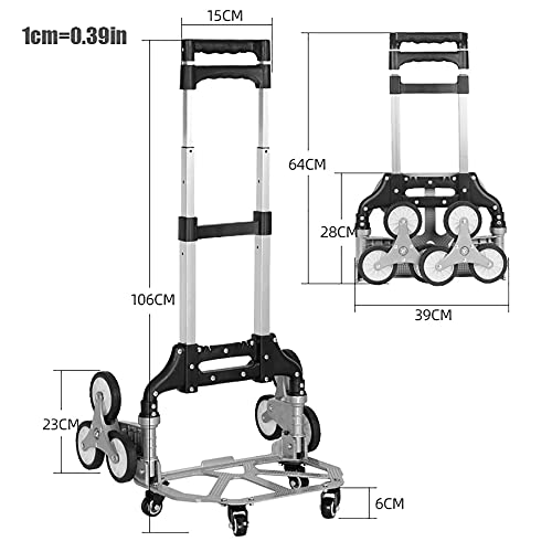 Xooz Carrito de Escalera de Escalera, Carro de Compras para Alimentos Altura Ajustable Aluminio portátil Plegable Carretilla Carro de Equipaje para Mover, Comprar, Viajar, automático, hogar,6 Rounds