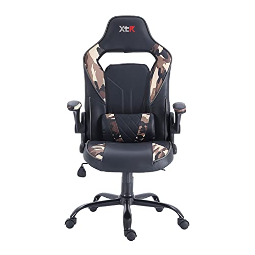 XTR-X20, Silla Gamer, Silla de Oficina Gaming Estudio o Escritorio, Acabado en Símil Piel Negro y Camuflaje, Medidas: 60 cm (Ancho) x 50 cm (Fondo) x 122-132 cm (Alto)