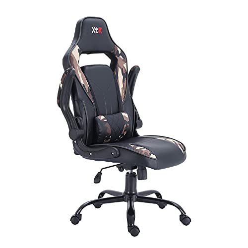 XTR-X20, Silla Gamer, Silla de Oficina Gaming Estudio o Escritorio, Acabado en Símil Piel Negro y Camuflaje, Medidas: 60 cm (Ancho) x 50 cm (Fondo) x 122-132 cm (Alto)