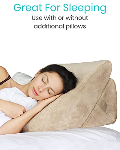 Xtra-Comfort Almohada de cuña para cama – Sistema de cojín plegable de espuma viscoelástica para espalda y piernas – Forma de triángulo para leer, soporte – lavable