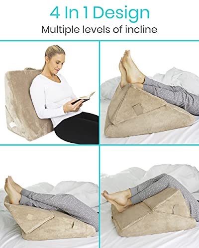 Xtra-Comfort Almohada de cuña para cama – Sistema de cojín plegable de espuma viscoelástica para espalda y piernas – Forma de triángulo para leer, soporte – lavable