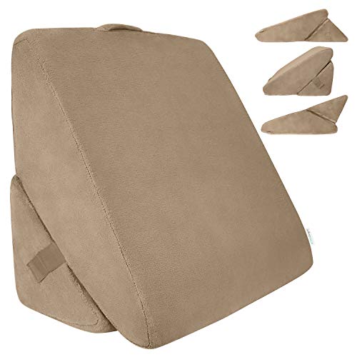 Xtra-Comfort Almohada de cuña para cama – Sistema de cojín plegable de espuma viscoelástica para espalda y piernas – Forma de triángulo para leer, soporte – lavable