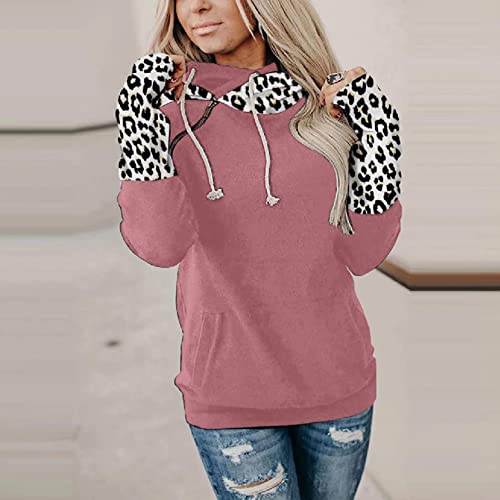 XUNN Sudadera con capucha para mujer, de manga larga, color de contraste, moda invernal, con estampado de patchwork, C-rosa., M