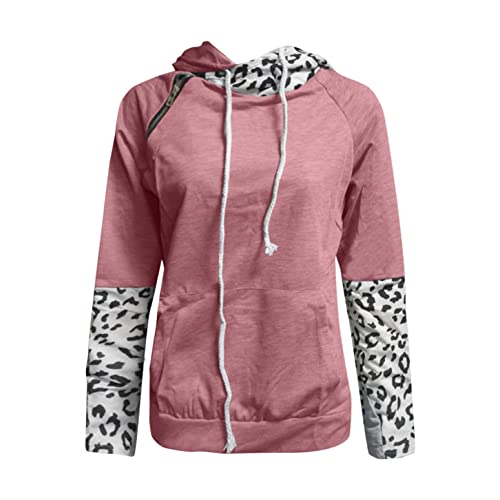 XUNN Sudadera con capucha para mujer, de manga larga, color de contraste, moda invernal, con estampado de patchwork, C-rosa., M