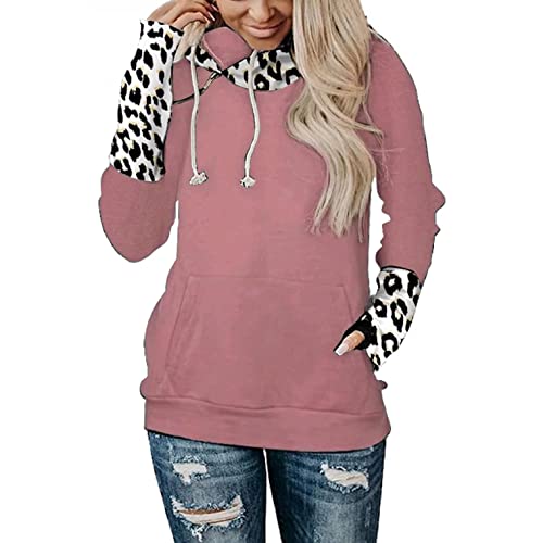 XUNN Sudadera con capucha para mujer, de manga larga, color de contraste, moda invernal, con estampado de patchwork, C-rosa., M