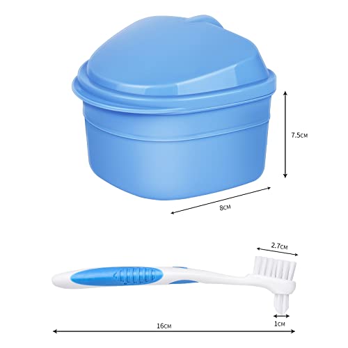 Y-Kelin Kit de limpieza de dentaduras postizas con cepillo de dientes postizos de dos cabezas (Azul)