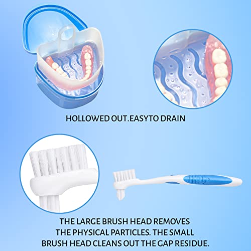 Y-Kelin Kit de limpieza de dentaduras postizas con cepillo de dientes postizos de dos cabezas (Azul)