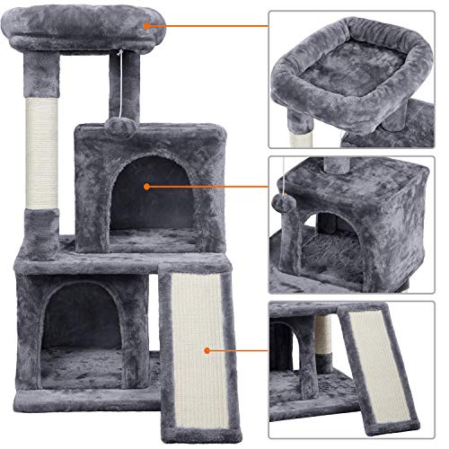 Yaheetech 91cm Rascador para Gatos Árbol de Mascota Centro de Juego de Sisal con Escondos Polas Gris Oscuro