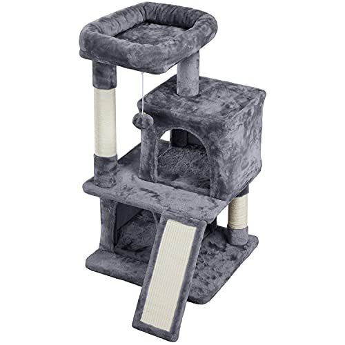 Yaheetech 91cm Rascador para Gatos Árbol de Mascota Centro de Juego de Sisal con Escondos Polas Gris Oscuro