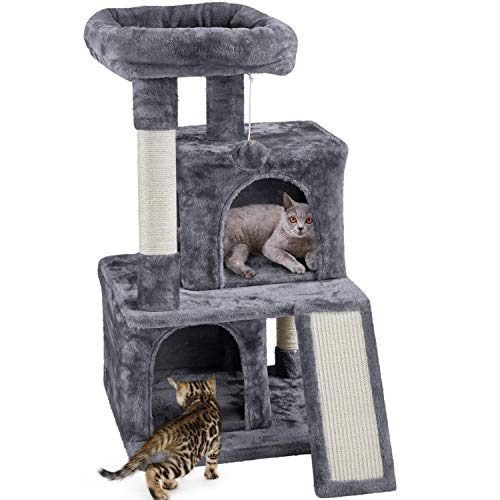 Yaheetech 91cm Rascador para Gatos Árbol de Mascota Centro de Juego de Sisal con Escondos Polas Gris Oscuro