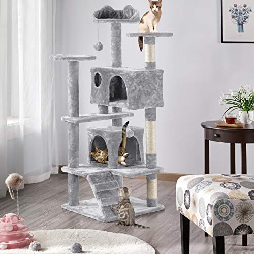 Yaheetech Árbol Rascador para Gatos con Plataforma Torre Rascador Escalador para 2-3 Gatos Medianos con Bolas 50x50x130 cm