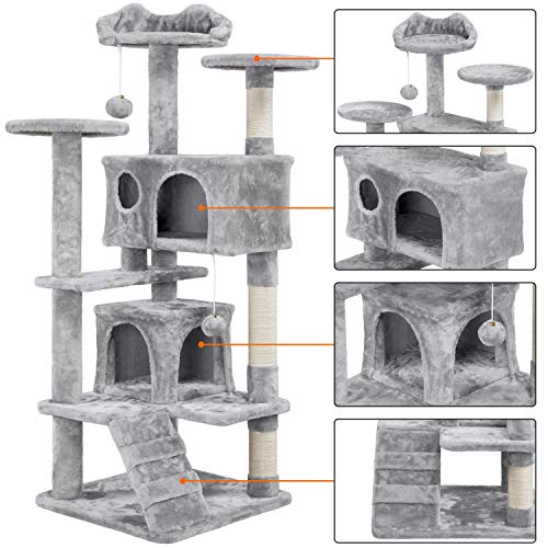 Yaheetech Árbol Rascador para Gatos con Plataforma Torre Rascador Escalador para 2-3 Gatos Medianos con Bolas 50x50x130 cm