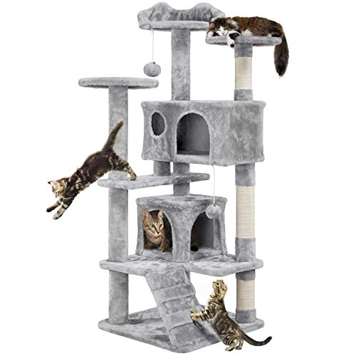 Yaheetech Árbol Rascador para Gatos con Plataforma Torre Rascador Escalador para 2-3 Gatos Medianos con Bolas 50x50x130 cm