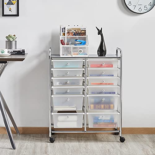 Yaheetech Carro de almacenamiento con Ruedas de 12 Cajones Carrito de Cocina Plásticos para Almacenaje Multiusos Cómodas Gabinete para Baño Salon Dormitorio Cocina