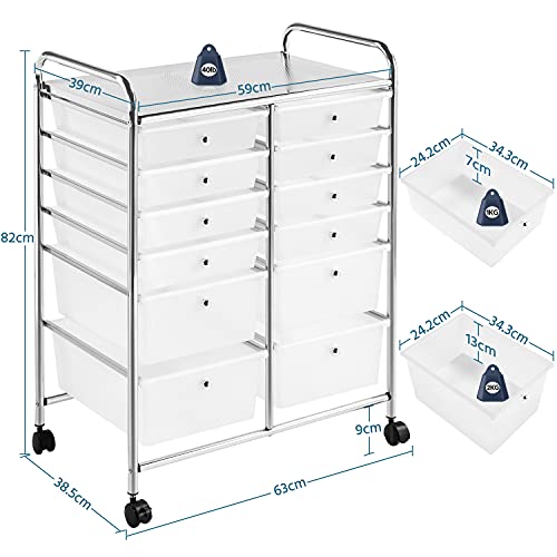 Yaheetech Carro de almacenamiento con Ruedas de 12 Cajones Carrito de Cocina Plásticos para Almacenaje Multiusos Cómodas Gabinete para Baño Salon Dormitorio Cocina