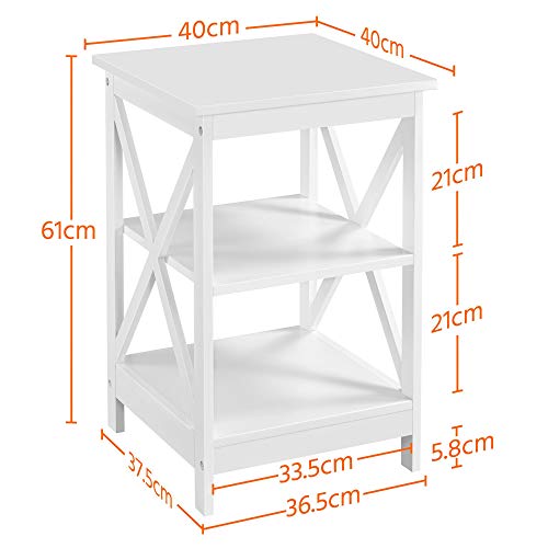 Yaheetech Mesita de Noche Blanca con 3 Niveles 40x40x61cm Mesilla de Noche Vintage Mesa Auxiliares de Teléfono para el Dormitorio Salón