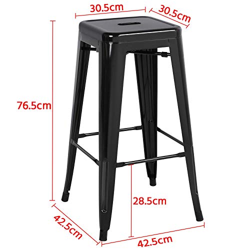 Yaheetech Pack 4 Taburetes de Bar Taburete Industrial Sillas Altos de Cocina MAX Carga 150Kg 42 x 42 x 76 cm