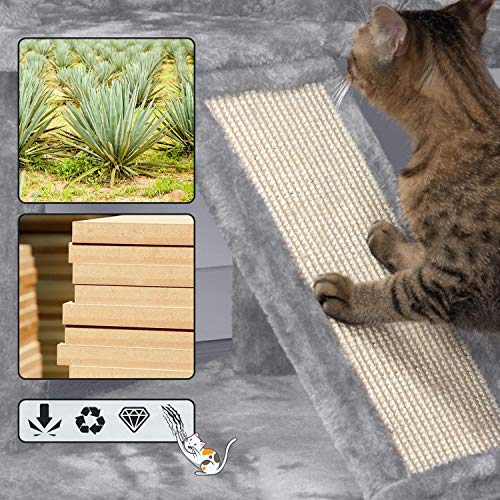 Yaheetech Rascador para Gatos 137cm Árbol para Gatos Medinos Castillo Juego de Gato Gatitos Mascotas, con Alfombra Rascadora Gris Claro