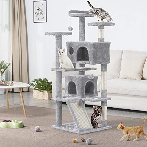 Yaheetech Rascador para Gatos 137cm Árbol para Gatos Medinos Castillo Juego de Gato Gatitos Mascotas, con Alfombra Rascadora Gris Claro