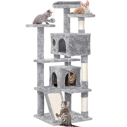 Yaheetech Rascador para Gatos 137cm Árbol para Gatos Medinos Castillo Juego de Gato Gatitos Mascotas, con Alfombra Rascadora Gris Claro