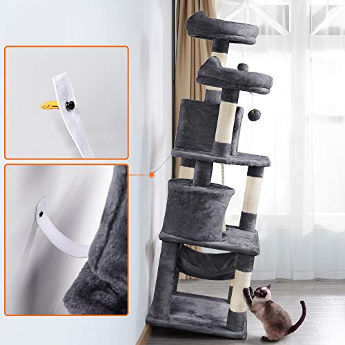 Yaheetech Rascador para Gatos de 158 cm Grande Arbol para Gatos Adultos Torre de Gatos Casita Juego para Mascota Gris Oscuro