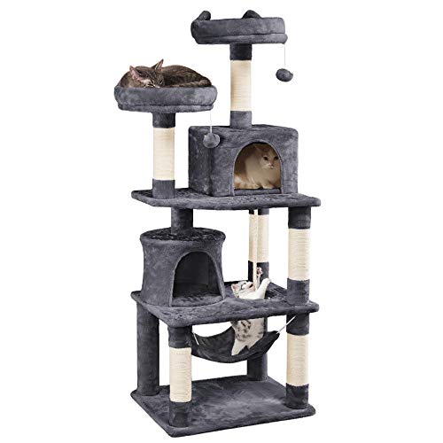 Yaheetech Rascador para Gatos de 158 cm Grande Arbol para Gatos Adultos Torre de Gatos Casita Juego para Mascota Gris Oscuro