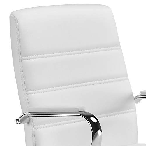 Yaheetech Silla Giratoria de Oficina Sillón de Trabajo con Respaldo Tapizado Asiento Cuero Sintético Altura Ajustable Blanco