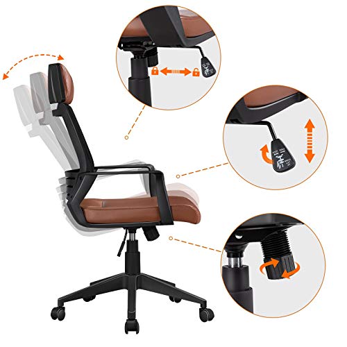 Yaheetech Silla Oficina Ergonomica con Reposacabeza Ruedas de Cuero Artificial Altura Ajustable para Oficina Despacho Estudio Silla Gaming Regulable Tricolor