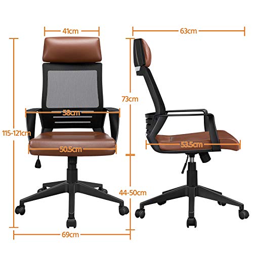 Yaheetech Silla Oficina Ergonomica con Reposacabeza Ruedas de Cuero Artificial Altura Ajustable para Oficina Despacho Estudio Silla Gaming Regulable Tricolor